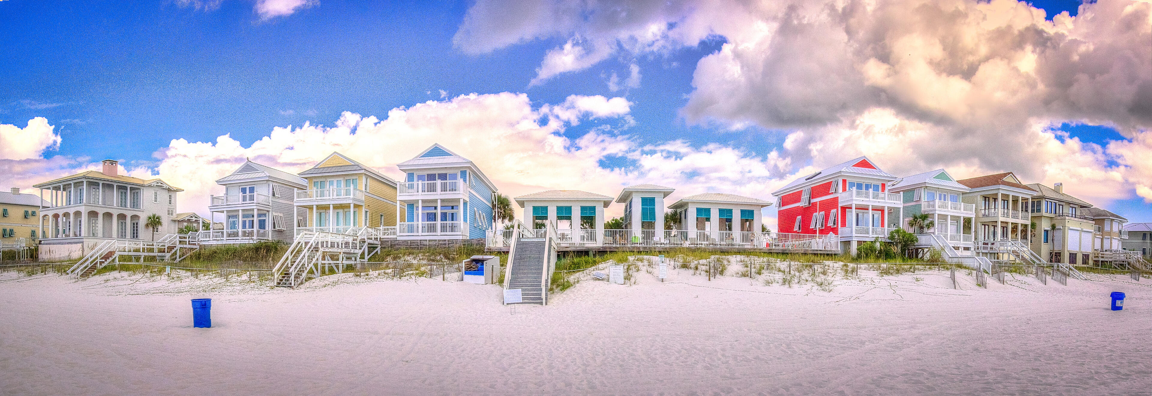 Carillon Beach colorful beachfront homes along the Emerald Coast